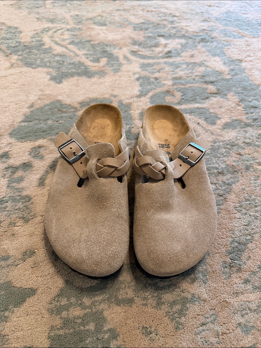 Birkenstock Kids Suede Braided Strap Clogs in Light Beige
